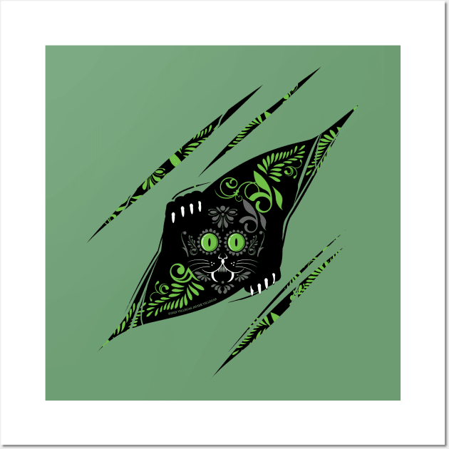 Peekaboo green cat Wall Art by vjvgraphiks